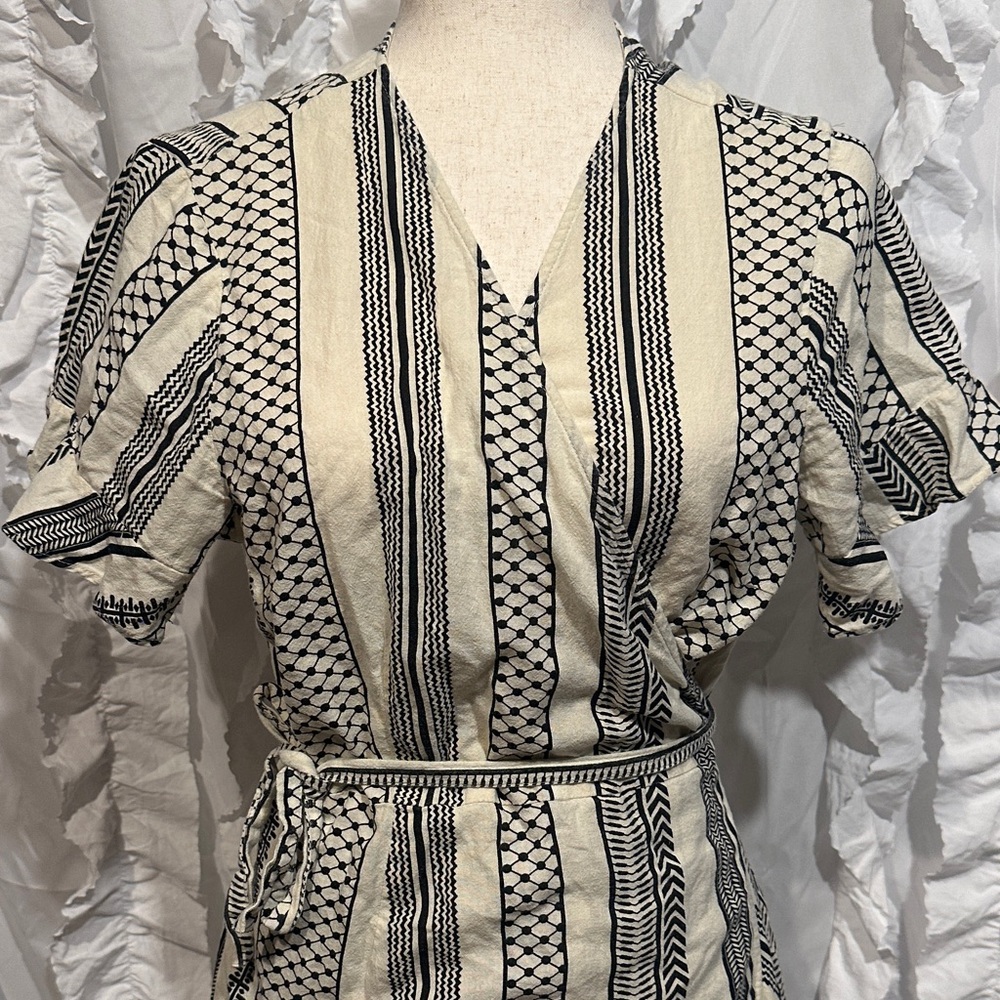 Vera Moda 100% Organic Cotton Wrap Black and White Patterned Dress - Picture 2 of 5